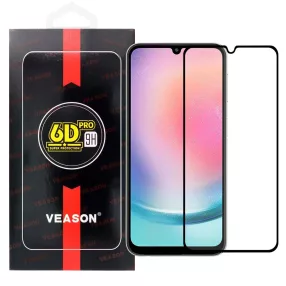   Samsung Galaxy A25 5G / A24 4G üvegfólia, tempered glass, előlapi, edzett, hajlított, fekete kerettel, Veason 6D Pro