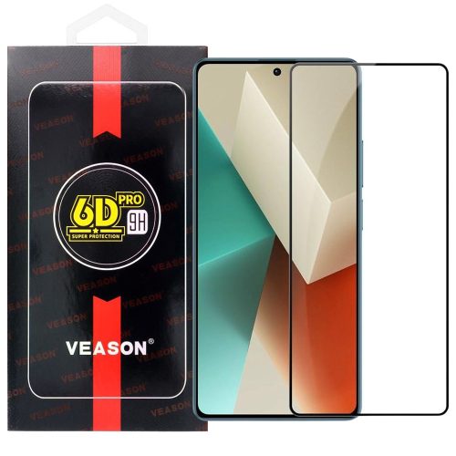 Xiaomi Redmi Note 13 5G / Note 13 Pro 5G üvegfólia, tempered glass, előlapi, edzett, hajlított, fekete kerettel, Veason 6D Pro