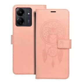   Xiaomi Redmi 13C / Poco C65 könyvtok, fliptok, telefon tok, mágneszáras, bankkártyatartós, álomfogó mintás, barack színű, Forcell Mezzo