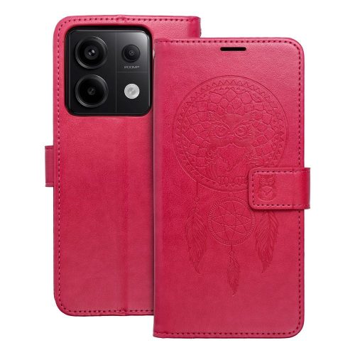 Xiaomi Redmi Note 13 Pro 5G könyvtok, fliptok, telefon tok, mágneszáras, bankkártyatartós, álomfogó mintás, magenta, Forcell Mezzo