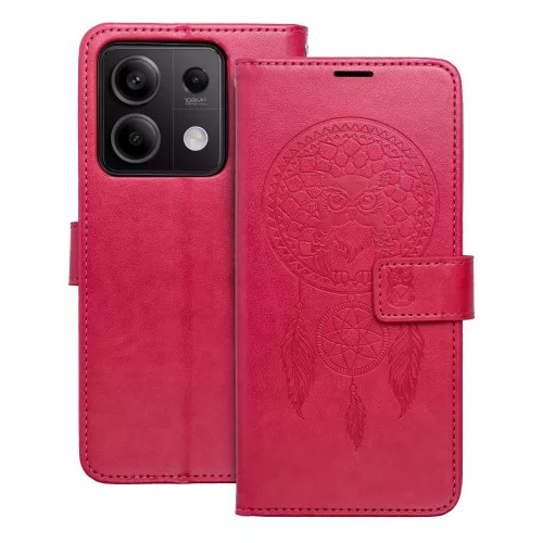 Xiaomi Redmi Note 13 5G könyvtok, fliptok, telefon tok, mágneszáras, bankkártyatartós, álomfogó mintás, magenta, Forcell Mezzo