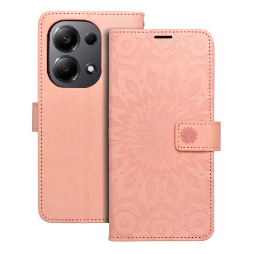 Xiaomi Redmi Note 13 Pro 4G / Poco M6 Pro 4G könyvtok, fliptok, telefon tok, mágneszáras, bankkártyatartós, mandala mintás, barack színű, Forcell Mezzo