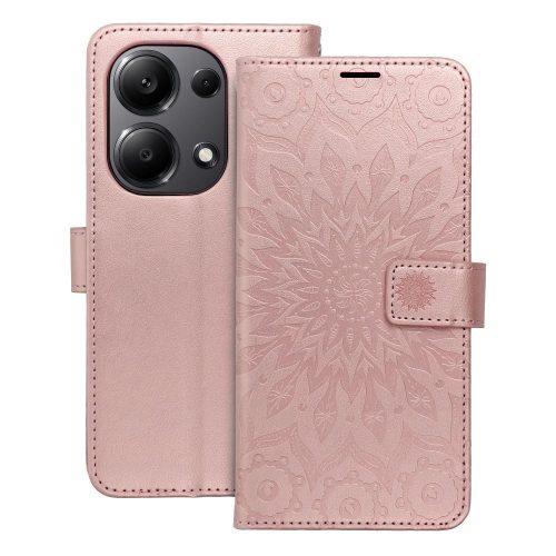 Xiaomi Redmi Note 13 Pro 4G / Poco M6 Pro 4G könyvtok, fliptok, telefon tok, mágneszáras, bankkártyatartós, mandala mintás, rose gold, Forcell Mezzo