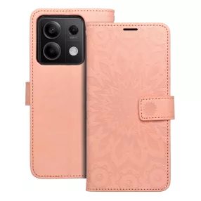   Xiaomi Redmi Note 13 5G könyvtok, fliptok, telefon tok, mágneszáras, bankkártyatartós, mandala mintás, barack színű, Forcell Mezzo