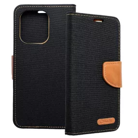   Xiaomi Redmi Note 13 4G könyvtok, fliptok, telefon tok, mágneszáras, bankkártya tartós, fekete, Canvas