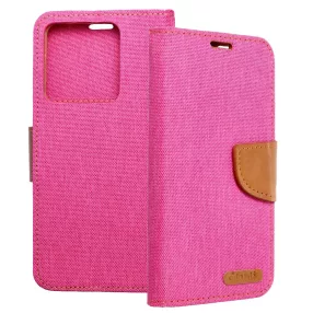   Xiaomi Redmi Note 13 5G könyvtok, fliptok, telefon tok, mágneszáras, bankkártya tartós, rózsaszín, Canvas