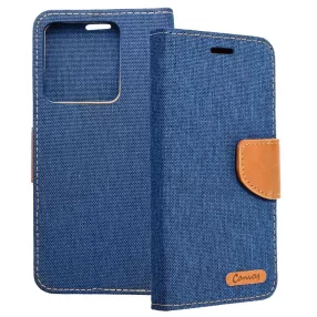   Xiaomi Redmi Note 13 5G könyvtok, fliptok, telefon tok, mágneszáras, bankkártya tartós, kék, Canvas