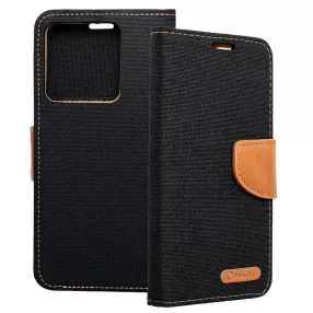   Xiaomi Redmi Note 13 5G könyvtok, fliptok, telefon tok, mágneszáras, bankkártya tartós, fekete, Canvas