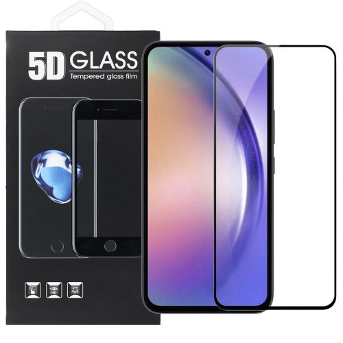 Samsung Galaxy A35 5G / A55 5G üvegfólia, tempered glass, előlapi, 5D, edzett, hajlított, fekete kerettel