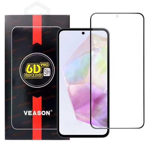 Samsung Galaxy A35 5G / A55 5G üvegfólia, tempered glass, előlapi, edzett, hajlított, fekete kerettel, Veason 6D Pro