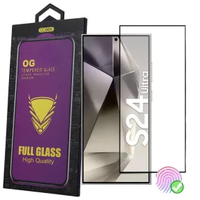   Samsung Galaxy S24 Ultra 5G üvegfólia – 9H edzett, teljes kijelzős, fekete keretes, ujjlenyomat-olvasó kompatibilis, OG Premium