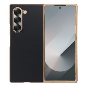   Samsung Galaxy Z Fold6 5G telefon tok, elő+hátlap tok, műanyag, velúr belsővel, fekete, bronz kerettel, VOUGE
