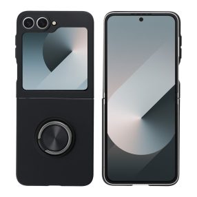   Samsung Galaxy Z Flip6 5G telefon tok, elő+hátlap tok, műanyag, kitámasztható, fekete, Ring case, SM-F741B/DS