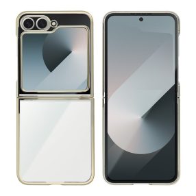   Samsung Galaxy Z Flip6 5G hátlap tok, telefon tok, kemény, átlátszó, arany kerettel, Focus