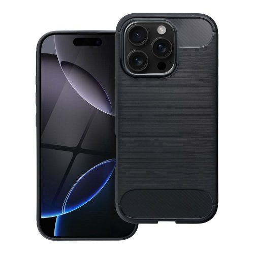 iPhone 16 Pro szilikon tok, hátlaptok, telefon tok, karbon mintás, fekete, Carbon case