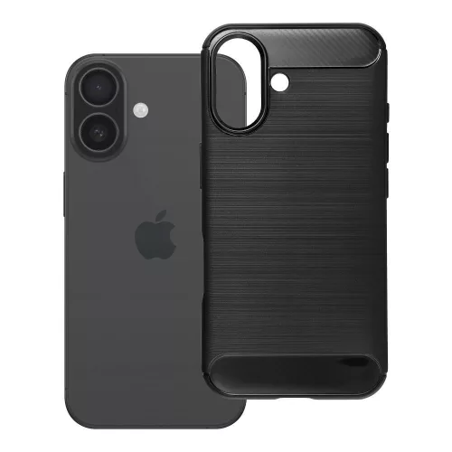 iPhone 16 Plus szilikon tok, hátlaptok, telefon tok, karbon mintás, fekete, Carbon case