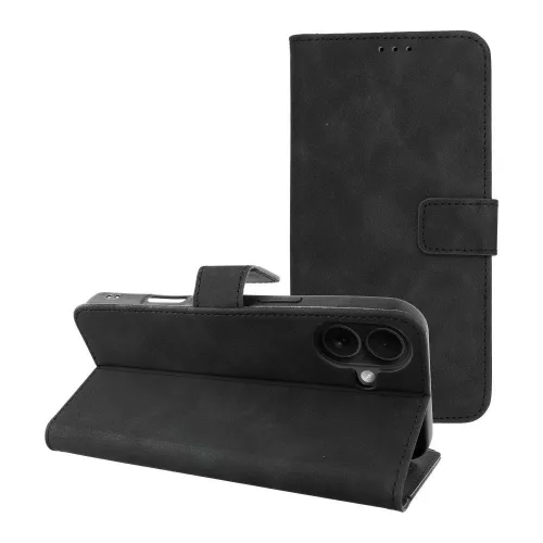 iPhone 16 könyvtok, fliptok, telefon tok, bankkártyatartós, mágneszáras, fekete, Tender Book
