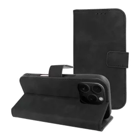   iPhone 16 Pro könyvtok, fliptok, telefon tok, bankkártyatartós, mágneszáras, fekete, Tender Book