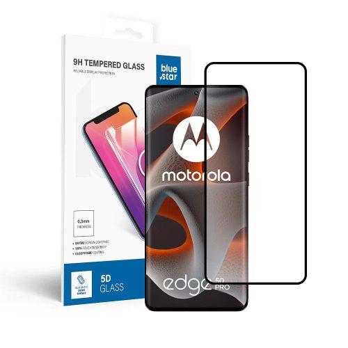 Motorola Edge 50 Pro 5G üvegfólia, tempered glass, előlapi, 5D, edzett, hajlított, fekete kerettel, BlueStar