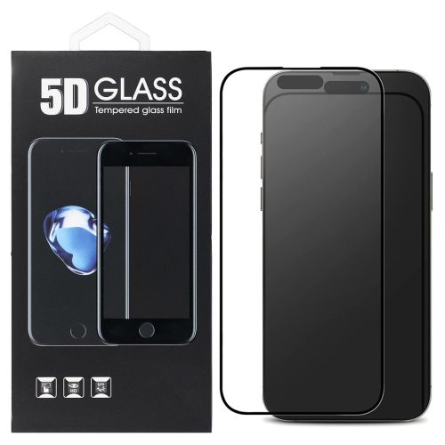 iPhone 16 Plus üvegfólia, tempered glass, előlapi, 5D, edzett, hajlított, matt, fekete kerettel