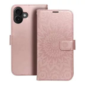   iPhone 16 Plus könyvtok, fliptok, telefon tok, mágneszáras, bankkártyatartós, mandala mintás, rose gold, Forcell Mezzo