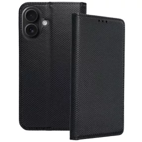   iPhone 16 Plus könyvtok, fliptok, telefon tok, bankkártyatartós, mágneszáras, fekete, Smart Case book