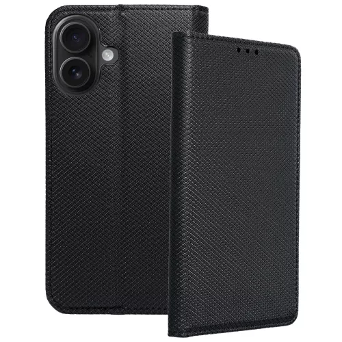 iPhone 16 Plus könyvtok, fliptok, telefon tok, bankkártyatartós, mágneszáras, fekete, Smart Case book