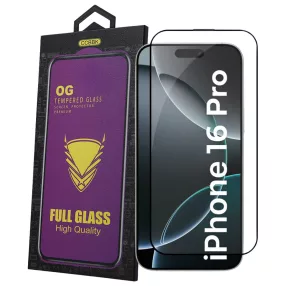   iPhone 16 Pro / 17 üvegfólia – 9H edzett kijelzővédő, teljes képernyős, fekete keretes, OG Premium