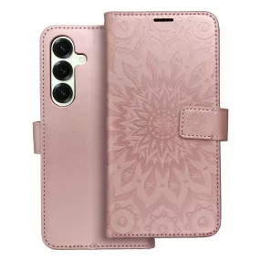   Samsung Galaxy S24 FE 5G könyvtok, fliptok, telefon tok, oldalra nyíló tok, mágneszáras, bankkártyatartós, mandala mintás, rose gold, Forcell Mezzo