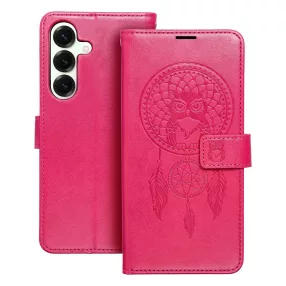   Samsung Galaxy S24 FE 5G könyvtok, fliptok, telefon tok, mágneszáras, bankkártyatartós, álomfogó mintás, magenta, Forcell Mezzo