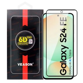   Samsung Galaxy S24 FE 5G üvegfólia, tempered glass, előlapi, edzett, hajlított, fekete kerettel, Veason 6D Pro , ujjlenyomat-olvasó kompatibilis