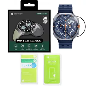  Samsung Galaxy Watch Ultra 47mm okosóra kijelzővédő fólia, hibrid, flexibilis, 3D, hajlított, fekete kerettel, Bestsuit