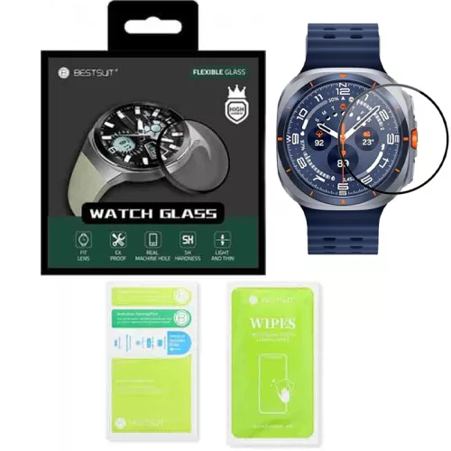Samsung Galaxy Watch Ultra 47mm okosóra kijelzővédő fólia, hibrid, flexibilis, 3D, hajlított, fekete kerettel, Bestsuit