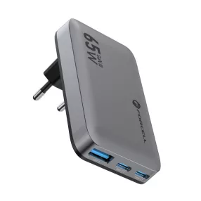   65W GaN gyorstöltő USB-C + USB-A hálózati adapter 2x USB-C 1x USB-A lapos kialakítású telefon és laptop töltő, Forcell VT-47