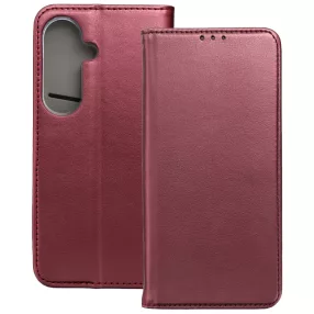   Samsung Galaxy S25 5G könyvtok, fliptok, telefon tok, bankkártyatartós, mágneszáras, bordó, Smart Magneto