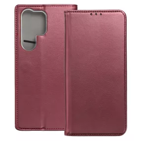   Samsung Galaxy S25 Ultra 5G könyvtok, fliptok, telefon tok, bankkártyatartós, mágneszáras, bordó, Smart Magneto