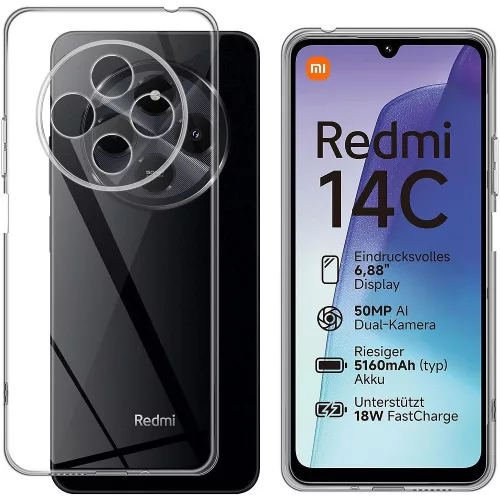 Xiaomi Redmi 14C / Redmi A4 / Poco C75 szilikon tok, telefon tok, hátlaptok, átlátszó, kamera védelemmel, 2mm, Clear