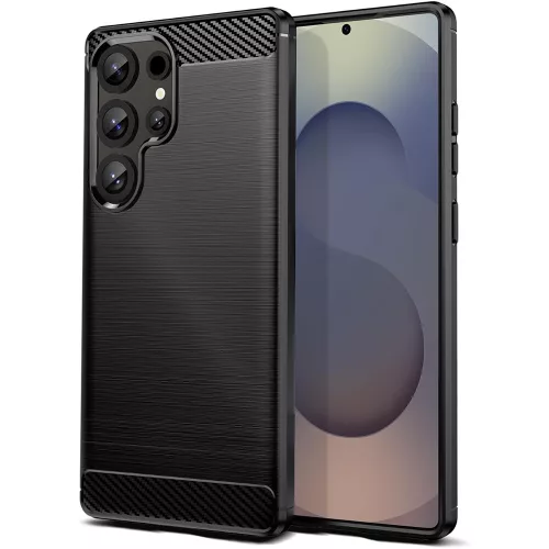 Samsung Galaxy S25 Ultra 5G szilikon tok, hátlaptok, telefon tok, karbon mintás, fekete, Carbon case