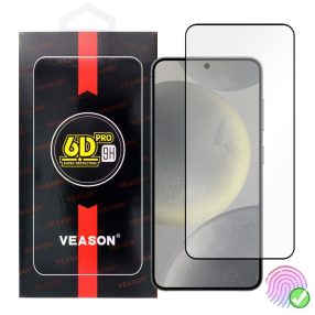   Samsung Galaxy S25 5G üvegfólia, tempered glass, előlapi, edzett, hajlított, fekete kerettel, Veason 6D Pro , ujjlenyomat-olvasó kompatibilis