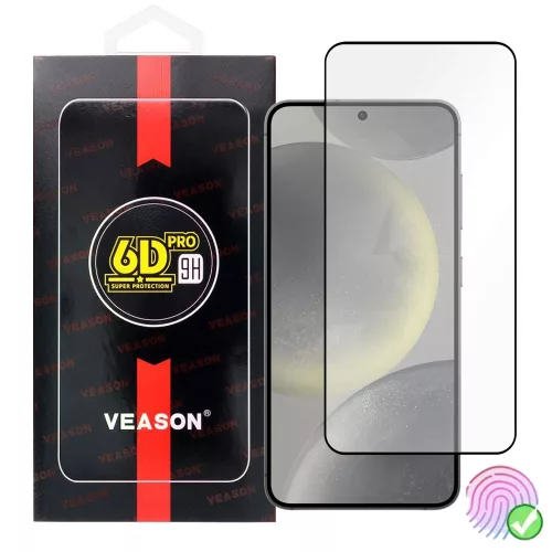 Samsung Galaxy S25 5G üvegfólia, tempered glass, előlapi, edzett, hajlított, fekete kerettel, Veason 6D Pro , ujjlenyomat-olvasó kompatibilis