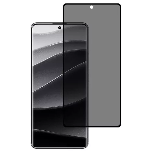 Xiaomi Redmi Note 14 Pro 4G / 5G / Poco X7 5G Privacy üvegfólia – betekintésvédő 9H edzett kijelzővédő, hajlított kijelzőre, fekete keretes 6D tempered glass, OG Premium