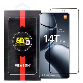   Xiaomi 14T 5G / 14T Pro 5G üvegfólia, tempered glass, előlapi, edzett, hajlított, fekete kerettel, Veason 6D Pro