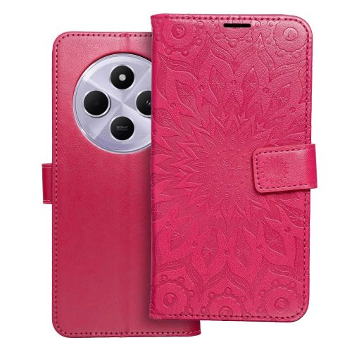 Xiaomi Redmi 14C / Redmi A4 / Poco C75 könyvtok, fliptok, telefon tok, mágneszáras, bankkártyatartós, mandala mintás, magenta, Forcell Mezzo