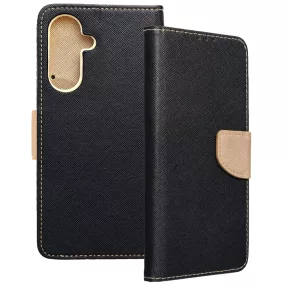   Samsung Galaxy A36 5G könyvtok, fliptok, telefon tok, bankkártyatartós, mágneszáras, fekete-arany, Fancy