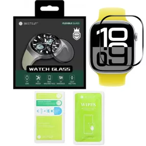   Apple Watch 10/11 46mm okosóra kijelzővédő fólia, hibrid, flexibilis, 3D, hajlított, fekete kerettel, Bestsuit