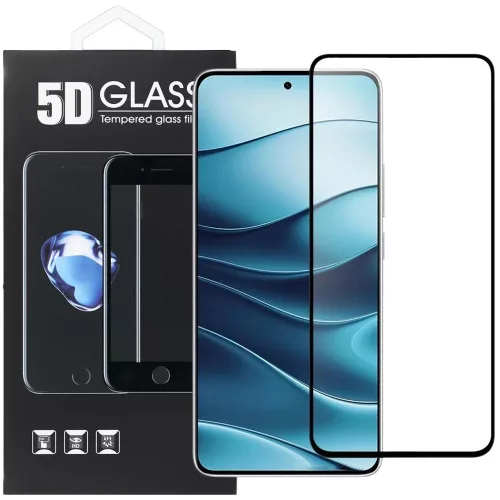Xiaomi Redmi Note 14 4G / 5G üvegfólia, tempered glass, előlapi, 5D, edzett, hajlított, fekete kerettel