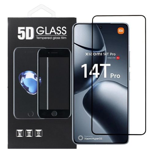 Xiaomi 14T 5G / 14T Pro 5G üvegfólia, tempered glass, előlapi, 5D, edzett, hajlított, fekete kerettel