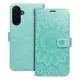 Samsung Galaxy A36 5G könyvtok, fliptok, telefon tok, oldalra nyíló tok, mágneszáras, bankkártyatartós, mandala mintás, zöld, Forcell Mezzo