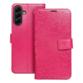   Samsung Galaxy A36 5G könyvtok, fliptok, telefon tok, oldalra nyíló tok, mágneszáras, bankkártyatartós, mandala mintás, magenta, Forcell Mezzo