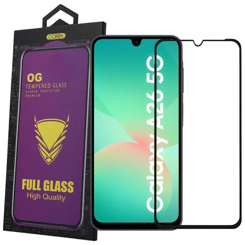 Samsung Galaxy A26 5G üvegfólia – 9H edzett, teljes képernyős, fekete keretes, OG Premium